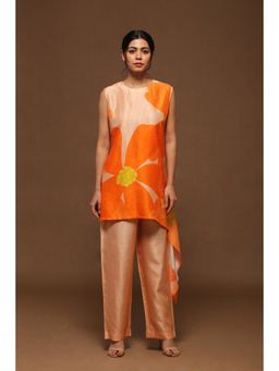 clos - Burning Orange Rich Dupion Silk Tunic with Pant (Set of 2)