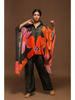 clos - Black Rich Dupion Silk Kaftan with Pant (Set of 2)