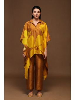 clos - Ochre Mustard Rich Dupion Silk Kaftan with Pant (Set of 2)