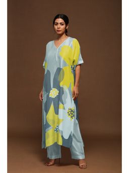 clos - Blue Pearl Textile Colour Variation Of Rich Dupion Silk Kurta with Pant (Set of 2)