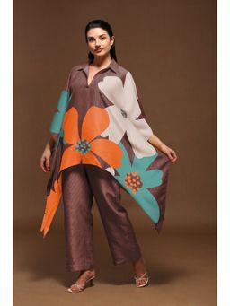 clos - Taupe Rich Dupion Silk Kaftan with Pant (Set of 2)