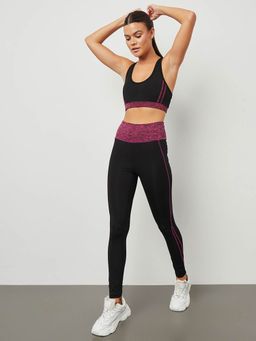 Styli - Black Contrast Melange Sports Bra And Leggings Active Set (Set of 2)