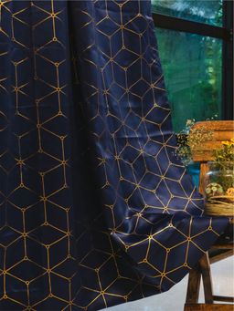Urban Space - Blackout Curtains for Door with Eyelets & Tieback, 1 Piece - Hexagon Navy Blue (7 x 4)
