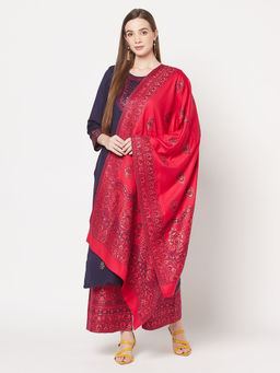 Safaa - Women Winter Acro Wool Woven Suit With Stole Unstitched Dress Material-Blue