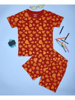 Be Awara - Half Sleeves Cotton T-shirt & Shorts Chips Print Red (Set of 2)