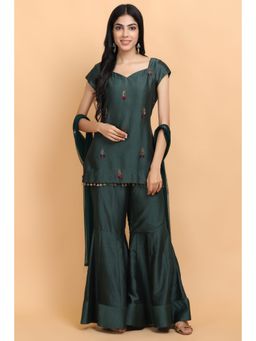 Arpita Sulakshana - Bottle Green Kurta Sharara with Dupatta (Set of 3)