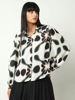 VERO MODA - White Printed Full Sleeves Shirt