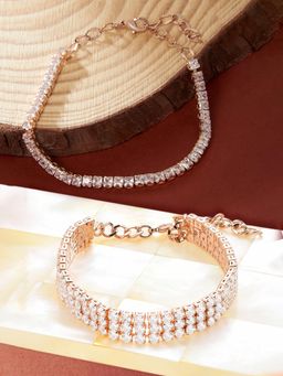 Zaveri Pearls - Set of 2 Rose Gold Cubic Zirconia Contemporary Tennis Bracelets-ZPFK13436
