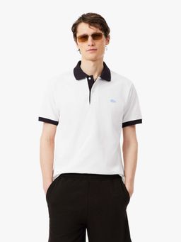 Lacoste - White Classic Fit Contrast Rib Polo T-Shirt