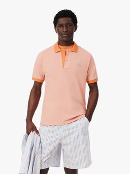Lacoste - Pink Classic Fit Contrast Rib Polo T-Shirt