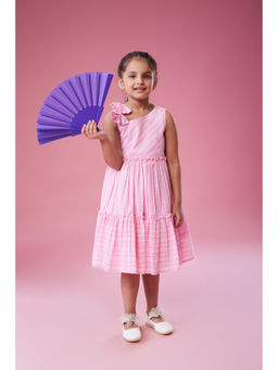 MASTARANG - Pink Striped Cotton Bow Dress