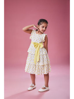 MASTARANG - Yellow Three Tiered Sleeveless Long Bow Dress