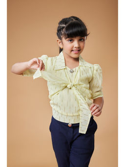 MASTARANG - Yellow Half Sleeve Collar Tie Up At Hem Top