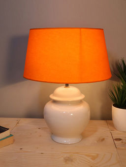 Homesake - Pot Base White Table Lamp Orange Shade