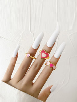 Jewels Galaxy - Jewellery For Women Pink Gold Plated Hearts inspired Stackable Rings (Set of 3)