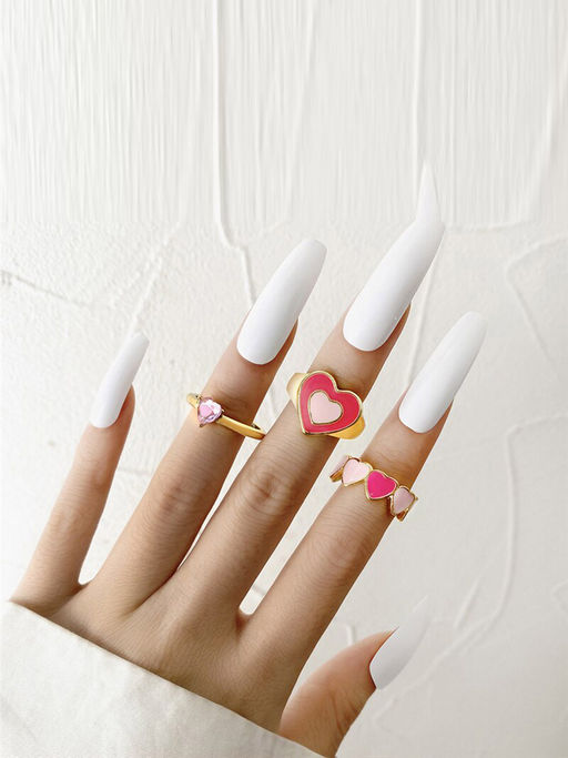 Jewels Galaxy Jewellery For Women Pink Gold Plated Hearts inspired Stackable Rings (Set of 3)