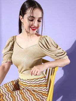 Style Quotient - Women Gold Sweetheart Neck Top (S)