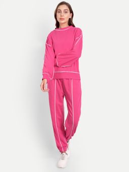 IKI CHIC - Hot Pink Sweatshirt With Jogger White Piping Highlight (Set of 2)