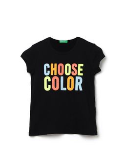 United Colors of Benetton - Girls Black Printed Round Neck Top