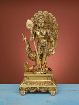 Ekaa Handicrafts - Brass Lord Kartikey Murugam Swamy With Peacock