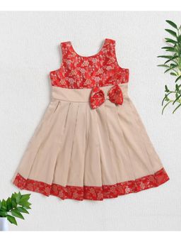 The Magic Wand - Red Jacquard Sleeveless Dress with Bow Applique