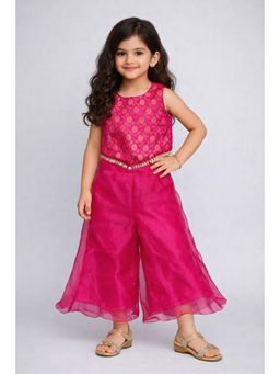 The Magic Wand - Pink Jacquard Sleeveless Floral Detail Top and Organza Palazzo Set