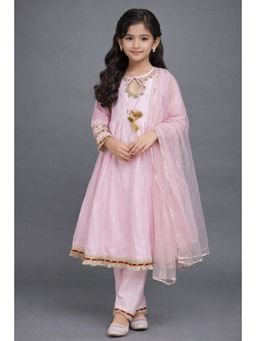 The Magic Wand - Girls Light Pink Woven Laced Anarkali Kurta Set with Dupatta