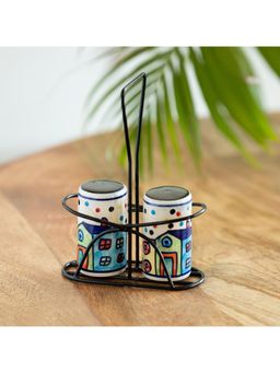 ExclusiveLane - The Hut Ceramic Salt & Pepper Shakers Set With Iron Holder
