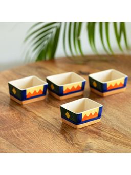 ExclusiveLane - Geometric Landscape Hand-Painted Ceramic Chutney & Dip Bowls