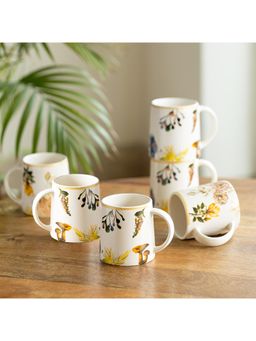 ExclusiveLane - Floral Decals Coffee & Tea Cups In Ceramic (Pack of 6)