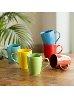 ExclusiveLane - Rainbow Handcrafted Ceramic Tea & Coffee Mugs (Pack of 6)
