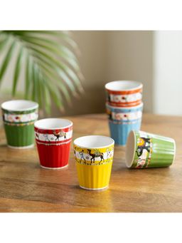 ExclusiveLane - Elephant & Camel Motifs Handcrafted Coffee & Tea Cups In Ceramic (Pack of 6)