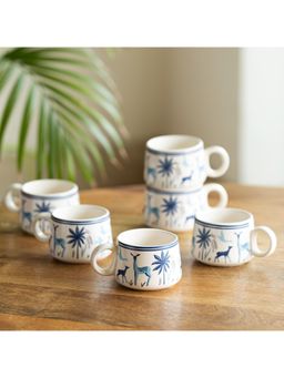 ExclusiveLane - Deer & Floral Decals Coffee & Tea Cups In Ceramic (Pack of 6)