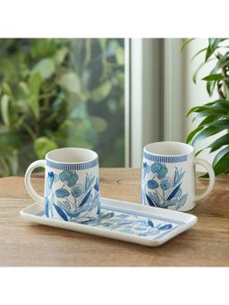 ExclusiveLane - Floral Bliss Decal Ceramic Tea & Coffee Mugs With Tray
