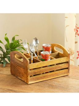 ExclusiveLane - Raw Holder Mango Wood Cutlery & Stationery Holder