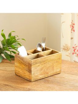 ExclusiveLane - Divided Holder Mango Wood Cutlery & Stationery Holder