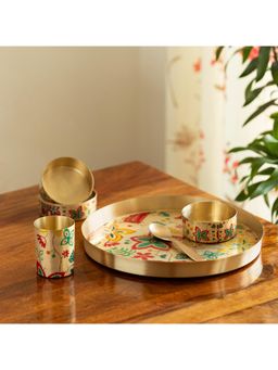 ExclusiveLane - Heritage Flora Brass Thali/Dinner Set