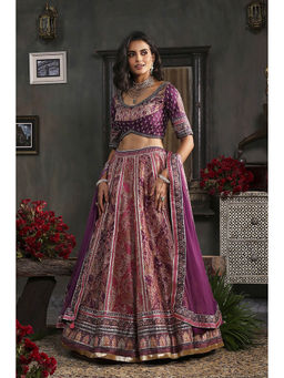 Biba - Women Purple Polyester Printed Blouse with Lehenga & Dupatta