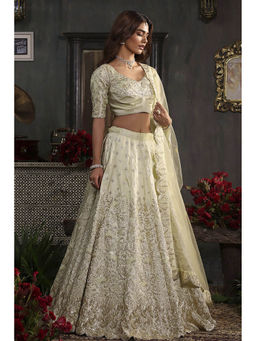 Biba - Women Green Polyester Embroidered Blouse with Lehenga & Dupatta