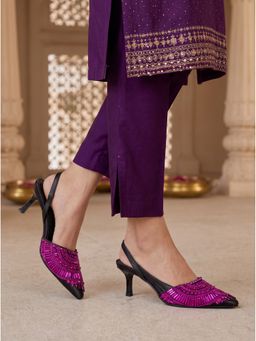 Sole House - Women Pink Embellished Pointed Toe Stiletto Heels