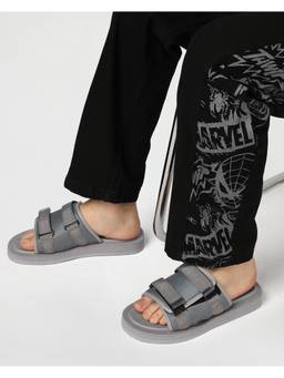 Bewakoof - Men Grey Motocab Sliders