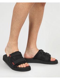 Bewakoof - Men Black Motocab Sliders