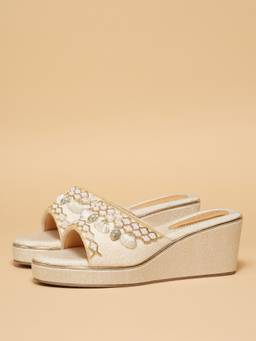 ERIDANI - Women Niha Off White Embellished Wedges Heels