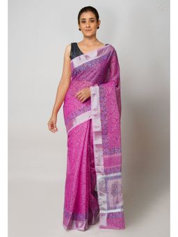 Unnati Silks - Pink Pure Block Printed Kota Cotton Saree with Unstitched Blouse
