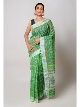 Unnati Silks - Green Pure Block Printed Kota Cotton Saree with Unstitched Blouse