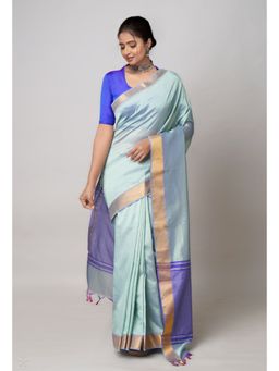 Unnati Silks - Pastel Blue Plain Mangalagiri Soft Silk Saree with Unstitched Blouse