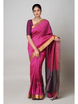 Unnati Silks - Pink Plain Mangalagiri Soft Silk Saree with Unstitched Blouse