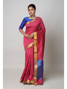 Unnati Silks - Red Plain Mangalagiri Soft Silk Saree with Unstitched Blouse