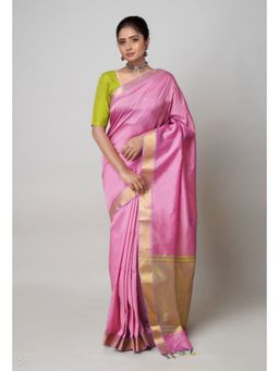 Unnati Silks - Pink Plain Mangalagiri Soft Silk Saree with Unstitched Blouse