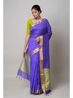 Unnati Silks - Blue Plain Mangalagiri Soft Silk Saree with Unstitched Blouse